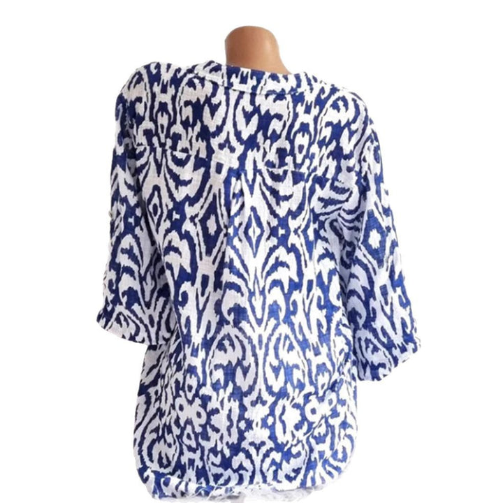 Damen nan locker geschnittene Tunika-Bluse mit Ikat‑Muster, V‑Ausschnitt und Dreiviertelärmeln Echo Archiv