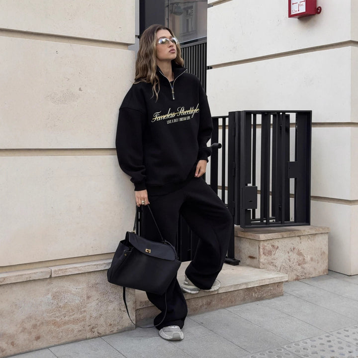 Damen nan oversized Halbzip-Sweatshirt mit hohem Stehkragen und Statement-Print Echo Archiv