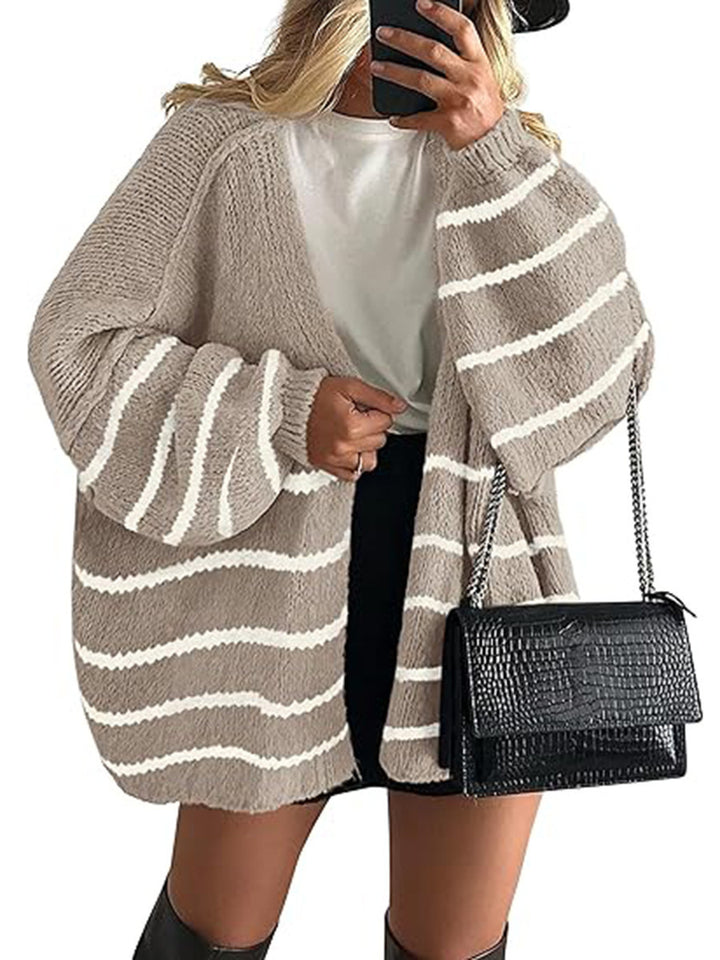 Damen Oversize Strickcardigan mit Ballonärmeln und offener Front Echoarchiv