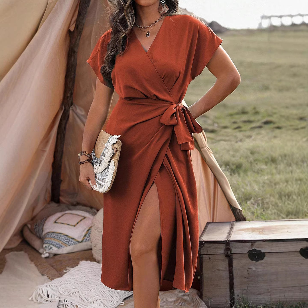 Damen Wickelkleid mit hohem Schlitz und elegantem V-Ausschnitt Echo Archiv