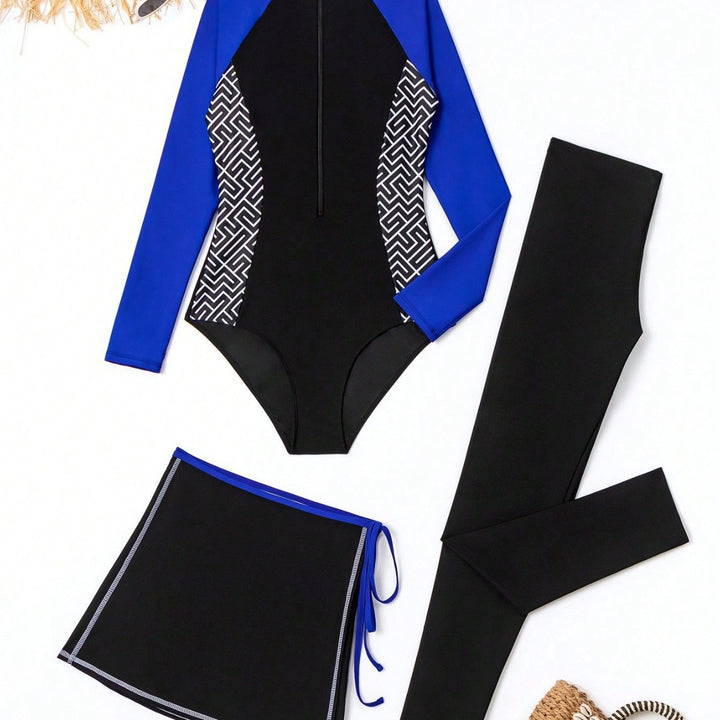 Damen Sportlicher UV-Schutz-Schwimmanzug mit langem Arm und Rock Echo Archiv