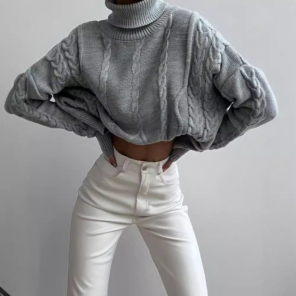 Damen Grobstrick-Rollkragenpullover mit Zopfstrick-Details Echoarchiv