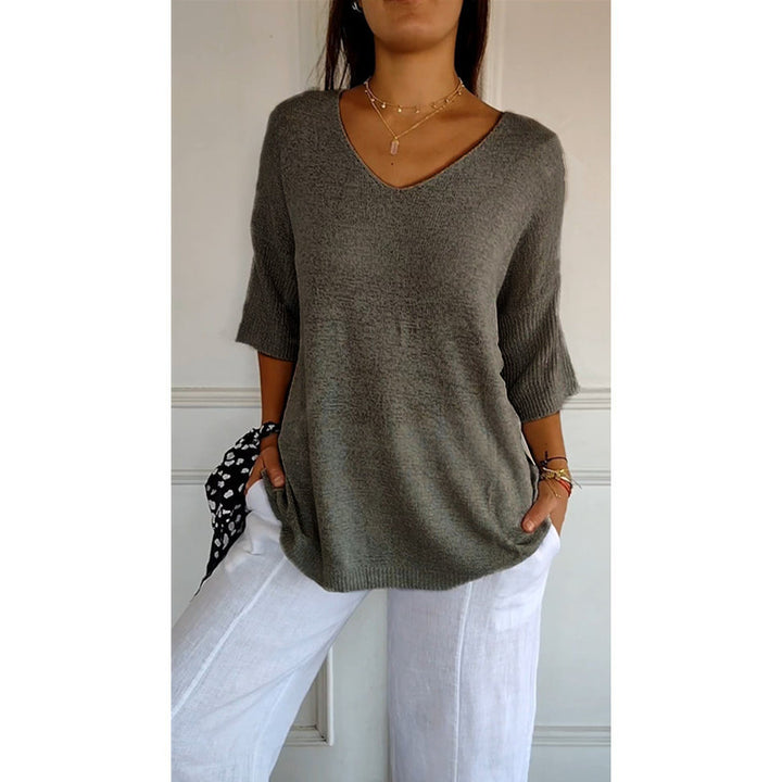 Damen nan locker sitzender V-Ausschnitt Feinstrickpullover mit dreiviertelÄrmeln Echo Archiv