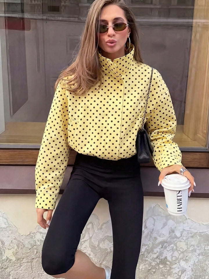 Damen Polka‑Dot Stehkragen‑Bluse mit oversized Ballonärmeln Echo Archiv