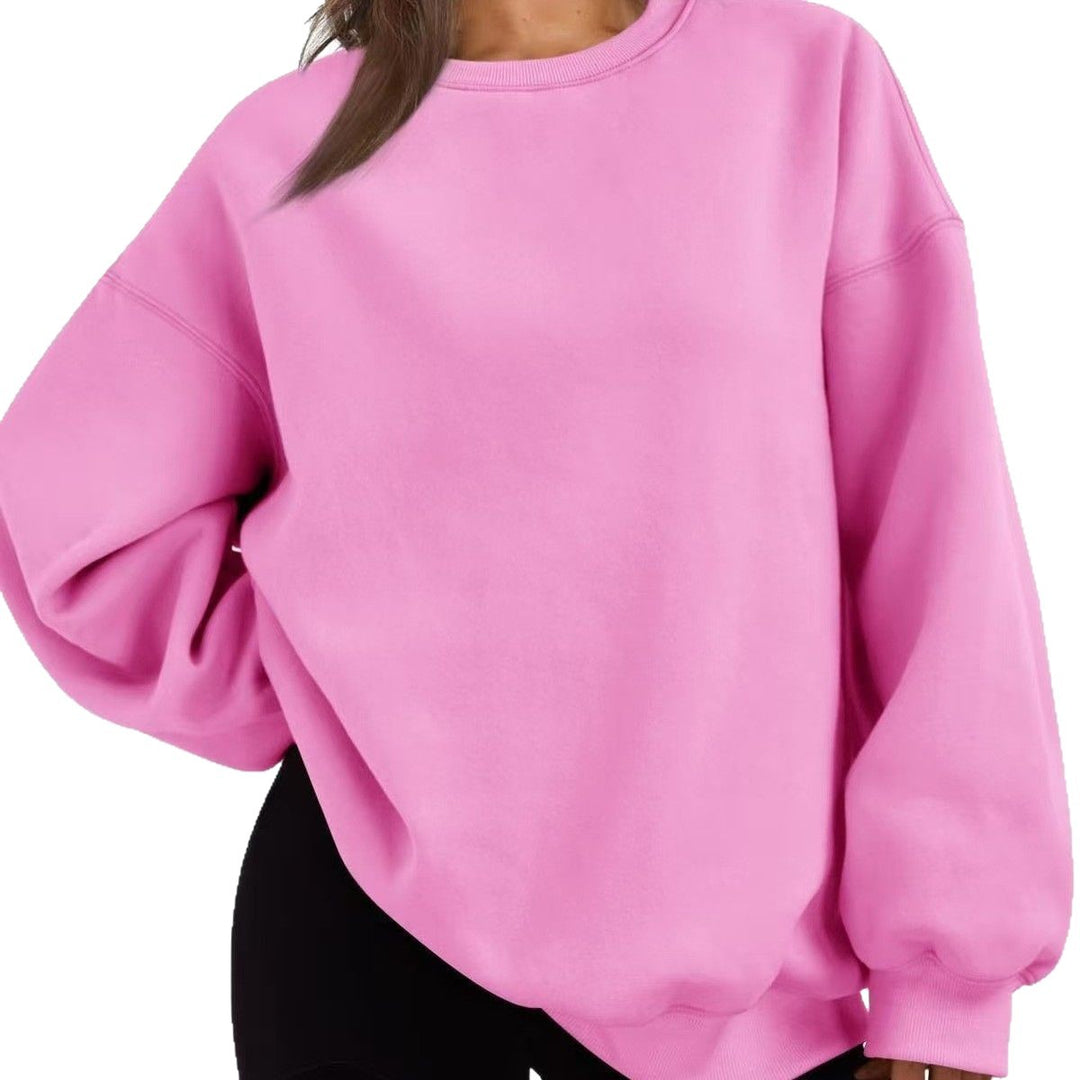 Damen Oversized Rundhals-Sweatshirt mit überschnittener Schulter, weichem Fleece-Innenfutter und gerippten Bündchen – Avérine