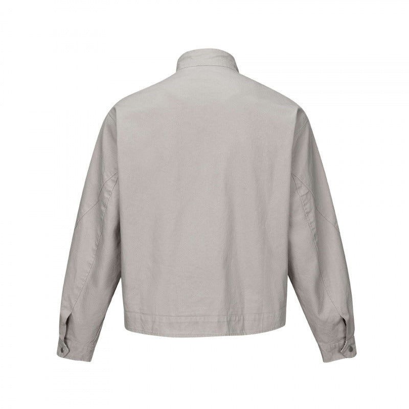 Herren Kurz geschnittene Canvas-Blousonjacke mit Stehkragen, Reißverschlusstaschen und kariertem Futter Echo Archiv