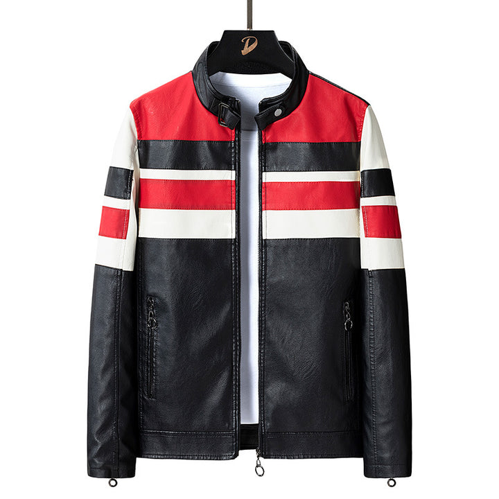 Herren Kunstlederjacke mit sportlichem Design und kontrastierenden Streifen Echoarchiv