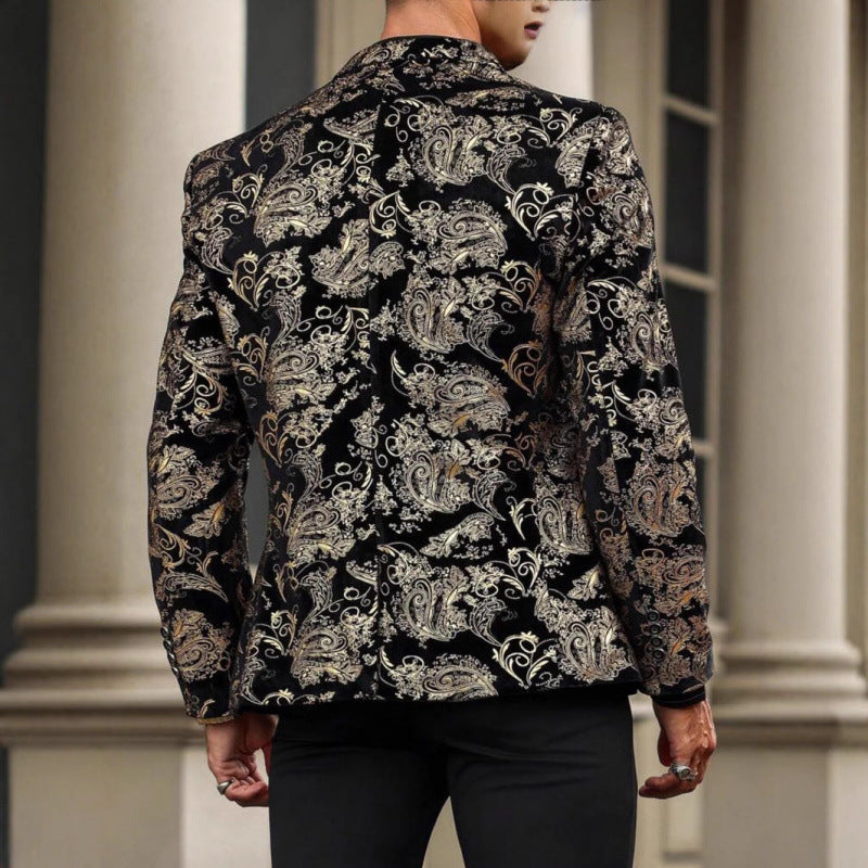 Herren Eleganter Samt-Blazer mit floralem Design und glänzenden Akzenten Echoarchiv