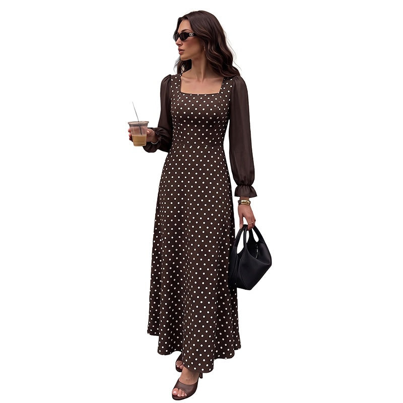 Damen Langes Maxikleid mit Puffärmeln und Punkten Echo Archiv
