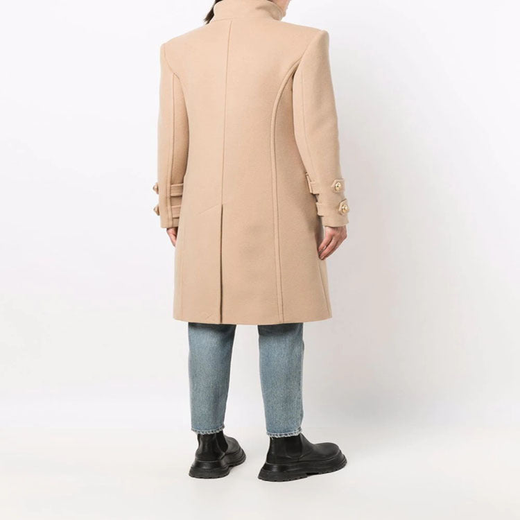 Damen Eleganter Wollmix-Longcoat im Marineinspirierten Doppelreiher mit Oversized-Schalkragen und Zierärmeln Echoarchiv