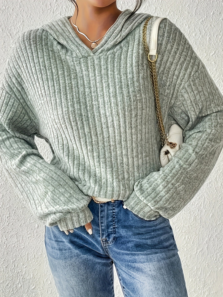Damen Gerippter Hoodie-Pullover mit Kapuze und legerer Cropped-Silhouette Echoarchiv