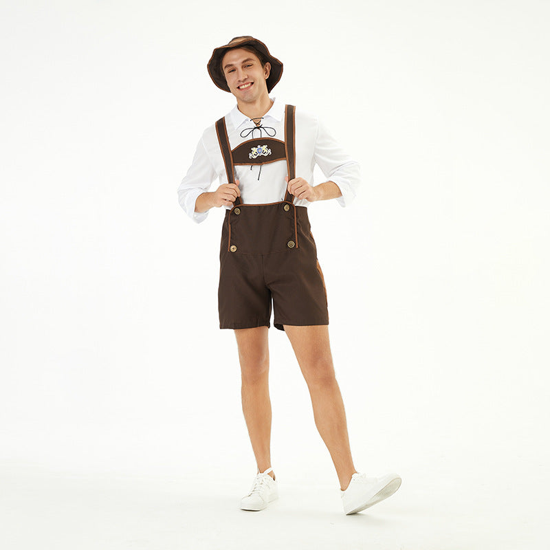 Herren nan traditionelle Kurzlederhose mit verstellbaren Trägern und dekorativem Brustlatz Echo Archiv