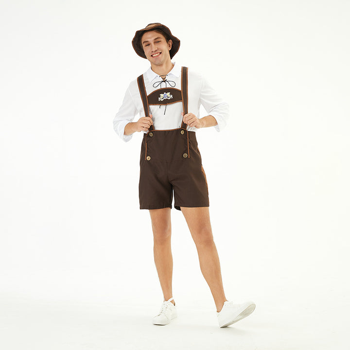 Herren nan traditionelle Kurzlederhose mit verstellbaren Trägern und dekorativem Brustlatz Echo Archiv
