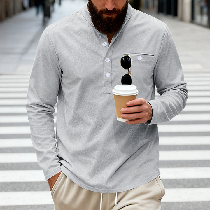 Herren nan lässiges Langarm-Henleyshirt aus Baumwollmischung mit Brusttasche Echo Archiv