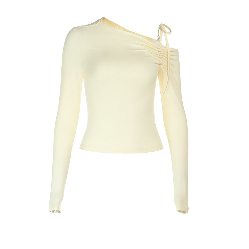 Damen Ein-Schulter-Longsleeve-Cropped-Top mit Raffung, Cut-Out und Zierschleife – Avérine