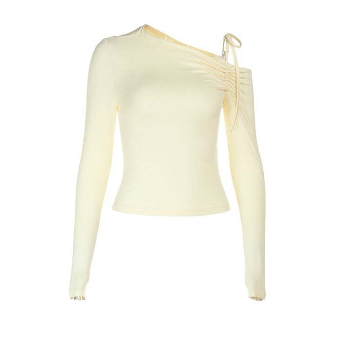 Damen Ein-Schulter-Longsleeve-Cropped-Top mit Raffung, Cut-Out und Zierschleife – Avérine