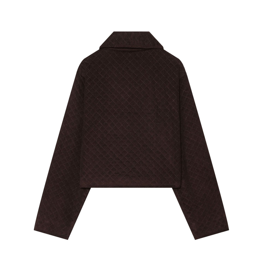 Damen Cropped gesteppte Cordjacke mit abgerundetem Kragen und Pattentaschen Echoarchiv