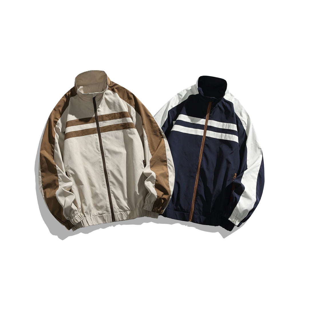 Unisex Sportive Trackjacke im Retro‑Windbreaker‑Design mit Stehkragen und Kontraststreifen Echoarchiv