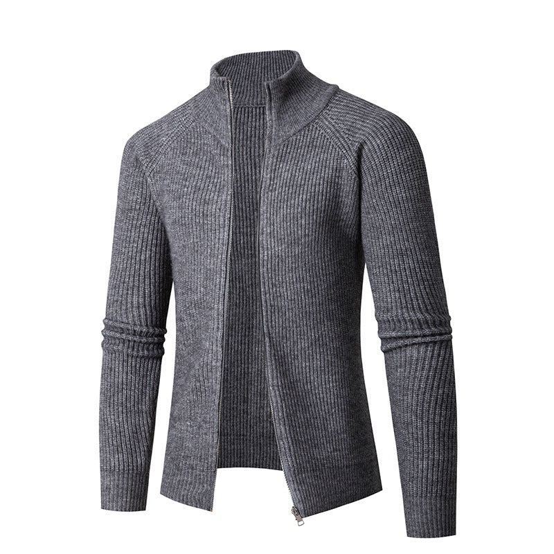 Herren nan schlanker Zip-Cardigan aus Merino-Mix mit Rippstruktur und Raglanärmeln Echo Archiv