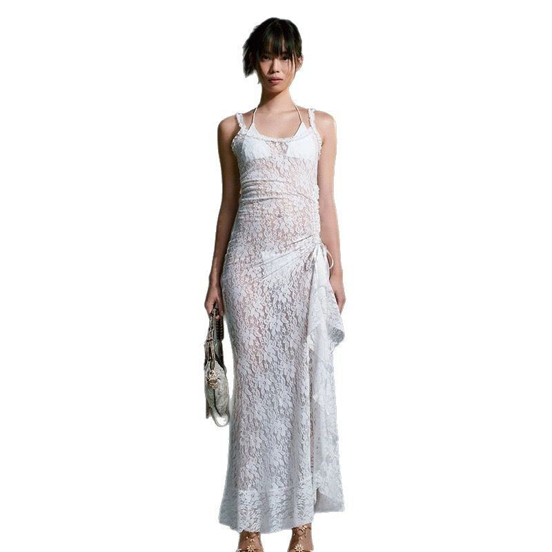 Damen Elegantes Spitzen-Maxi-Kleid mit seitlichem Schlitz und gerafftem Design Echo Archiv