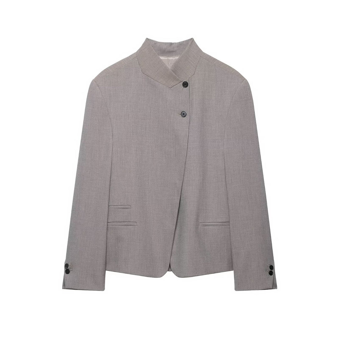 Damen Kurzblazer mit asymmetrischer Knopfleiste und Stehkragen Echoarchiv