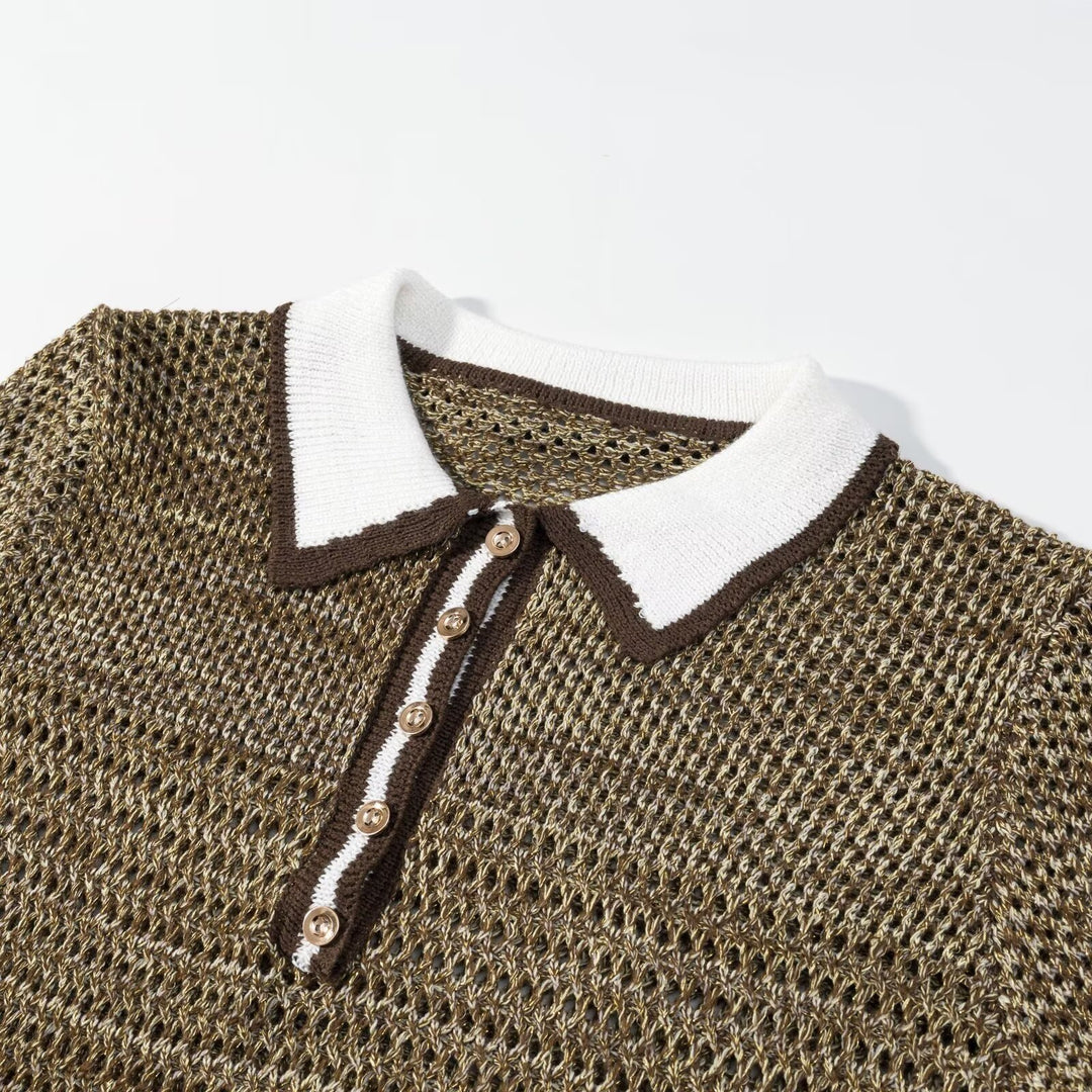 Damen Polo-Shirt mit dekorativem Strickmuster und klassischem Kragen Echo Archiv