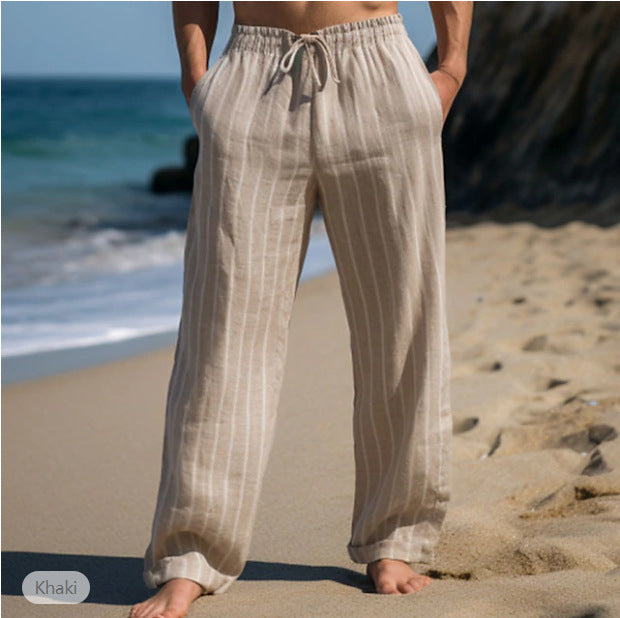 Herren lässige Leinenhose mit elastischem Bund und seitlichen Taschen Echoarchiv