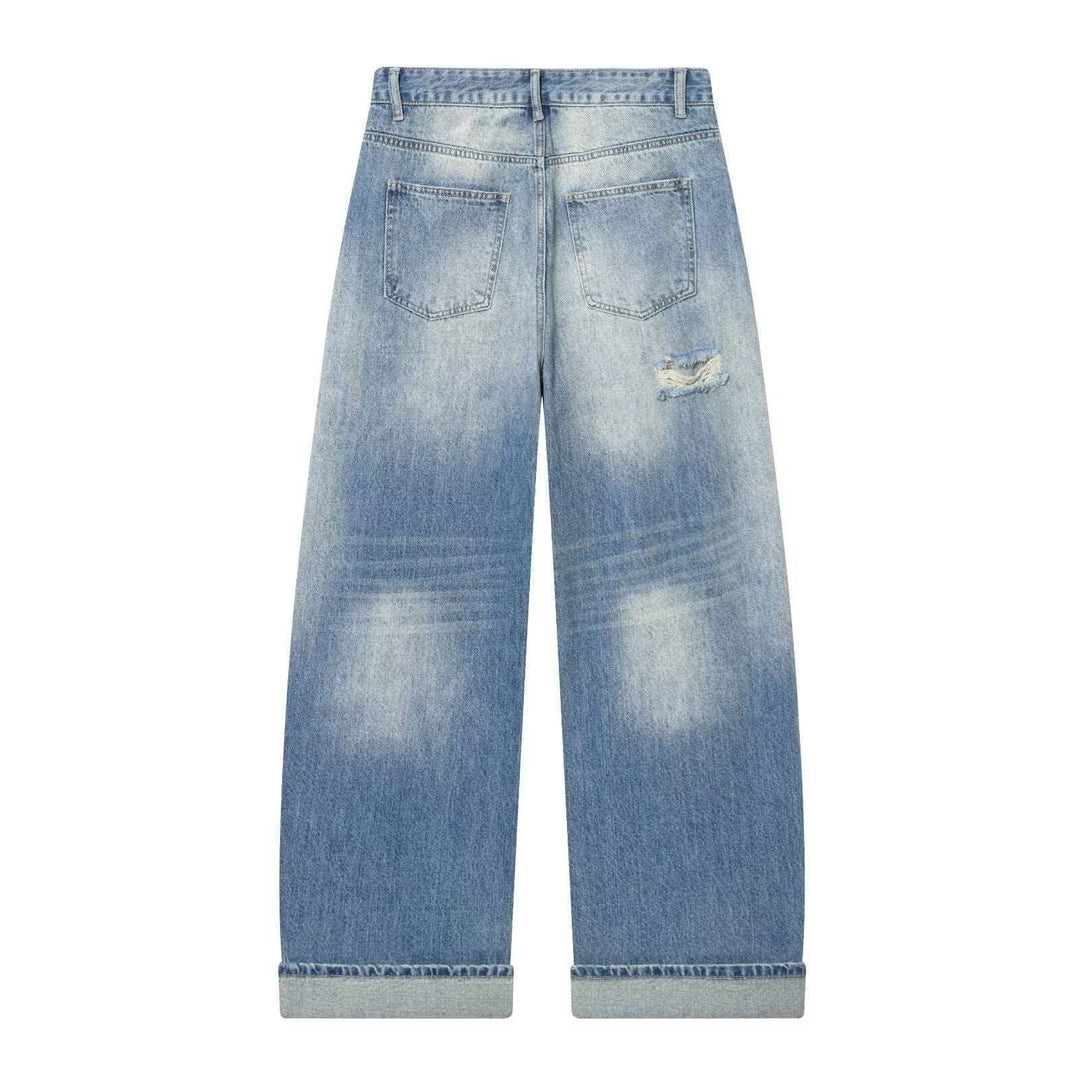 Damen nan weite High‑Waist Ripped Jeans mit Straight‑Leg, aufgekrempeltem Saum und klassischen Taschen Echo Archiv