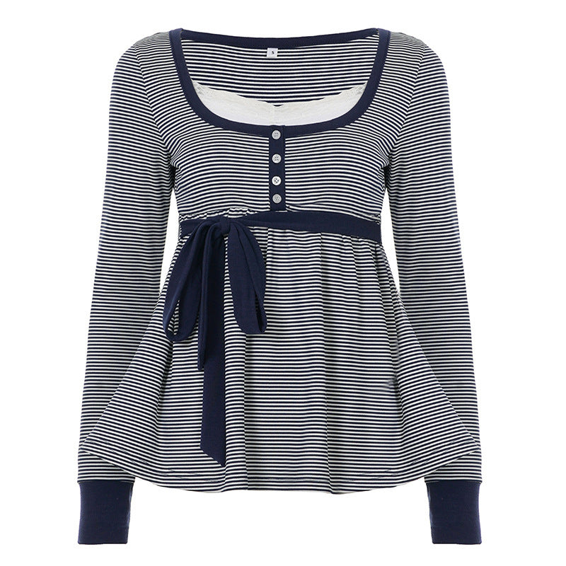 Damen Umstands- und Stillbluse mit Empire-Naht, Knopfleiste und Bindegürtel Echo Archiv