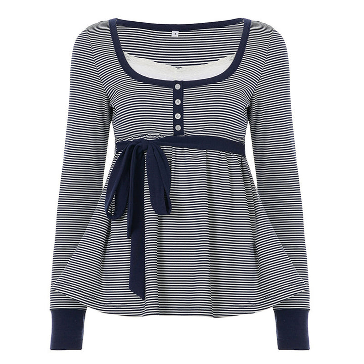 Damen Umstands- und Stillbluse mit Empire-Naht, Knopfleiste und Bindegürtel Echo Archiv