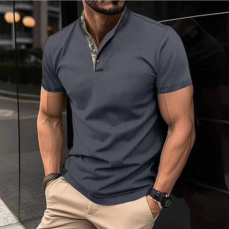 Herren Kurzarmshirt mit stylischem Stehkragen und Druck Echoarchiv