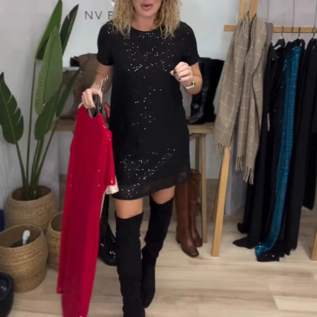 Damen nan funkelndes Shift-Minikleid mit Paillettenbesatz und transparentem Saum Echo Archiv