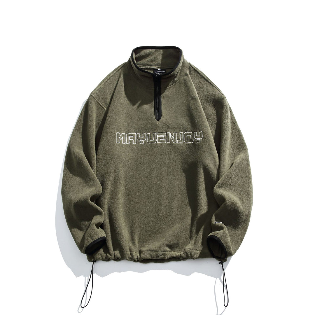Unisex Fleece-Halbzip-Pullover mit Stehkragen, Kordelzug-Bund und Logostick Echoarchiv