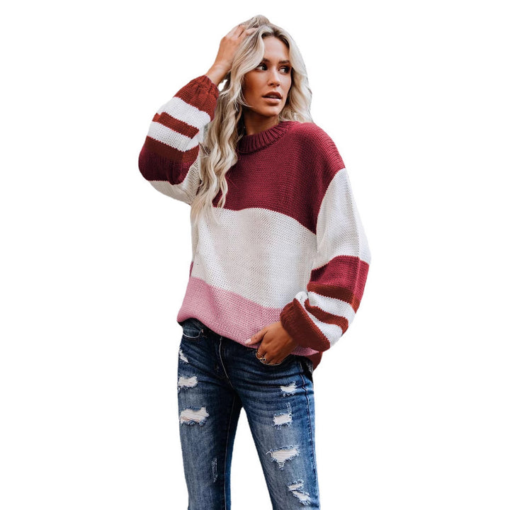 Damen Grobstrick Farbblockpullover mit hohem Rippenkragen und Oversize‑Passform Echoarchiv
