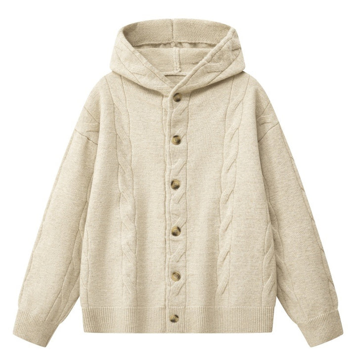 Damen Oversize-Kapuzen-Strickjacke mit Zopfmuster & Knopfleiste Echoarchiv