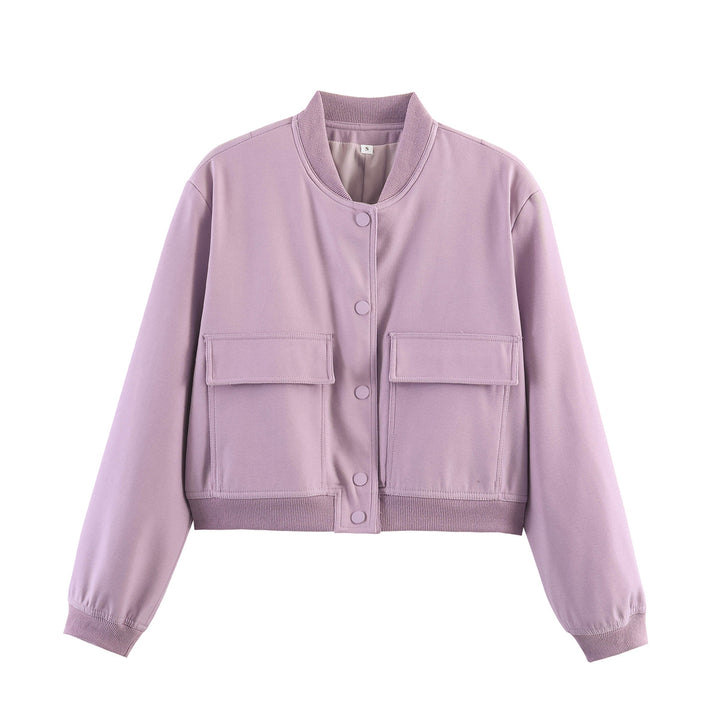 Damen nan kurze Utility-Bomberjacke mit aufgesetzten Pattentaschen, verdeckter Druckknopfleiste und elastischen Rippbündchen Echo Archiv