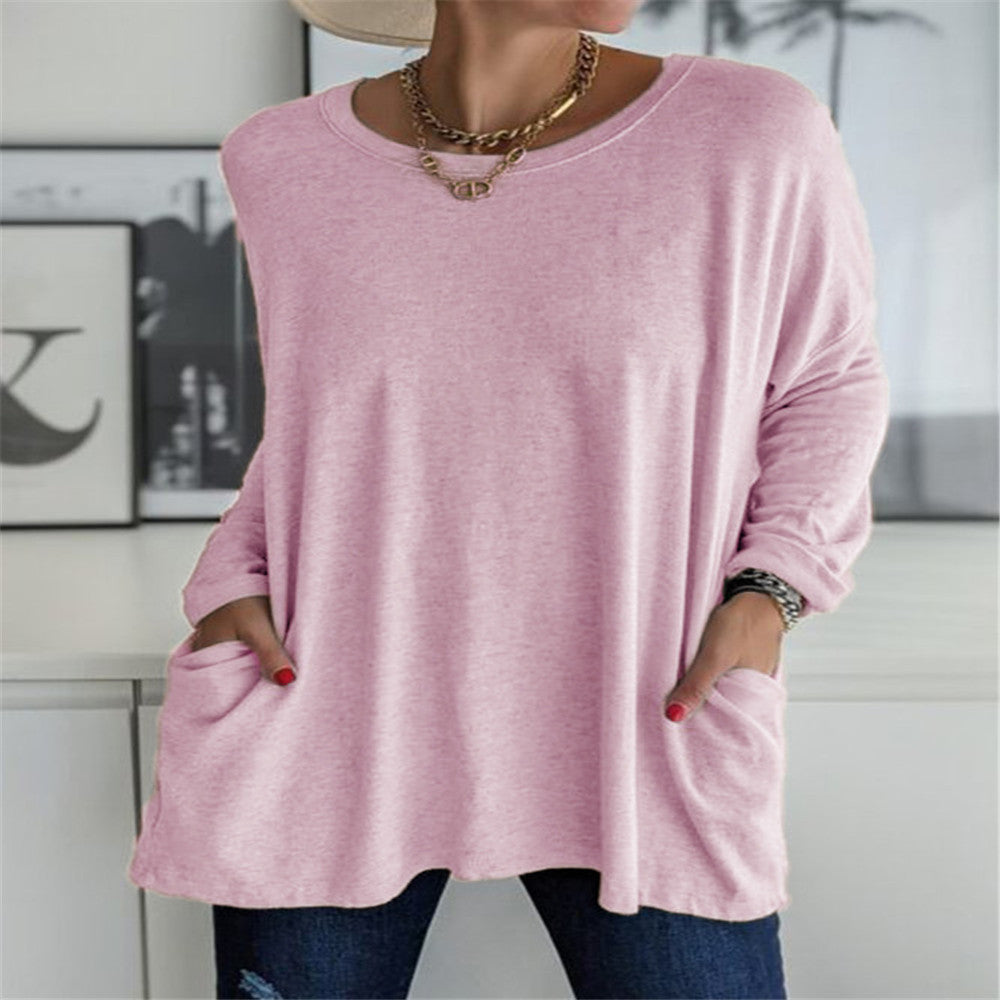 Damen nan oversized Longsleeve-Tunika mit Rundhalsausschnitt, überschnittener Schulter und aufgesetzten Taschen Echo Archiv