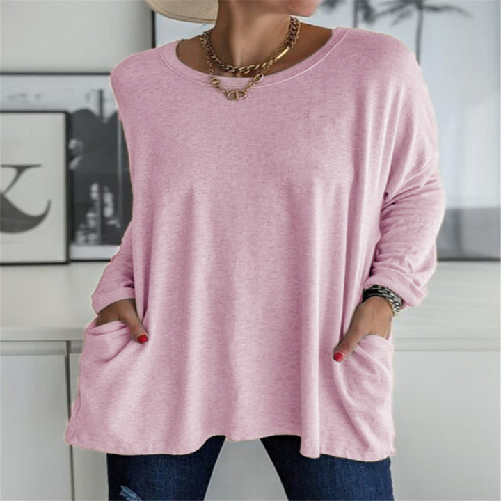 Damen nan oversized Longsleeve-Tunika mit Rundhalsausschnitt, überschnittener Schulter und aufgesetzten Taschen Echo Archiv