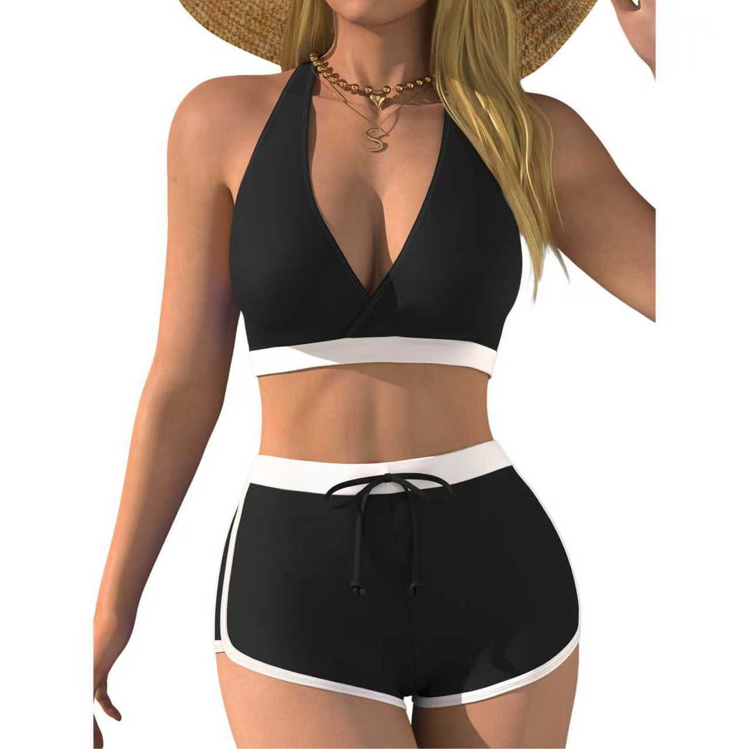 Damen Bikini-Oberteil mit tiefem V-Ausschnitt und knöchellanger Shorts Echo Archiv