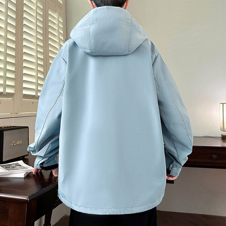 Herren Boxy-Kapuzen-Softshelljacke mit verdecktem Reißverschluss, Multifunktionalen Zipper-Taschen & Oversize-Schnitt Echoarchiv