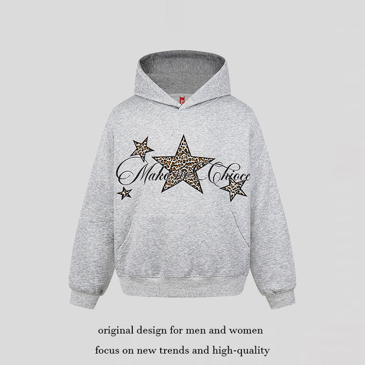 Damen Oversize Kapuzenpullover mit Kängurutasche und Leo‑Stern‑Print Echoarchiv