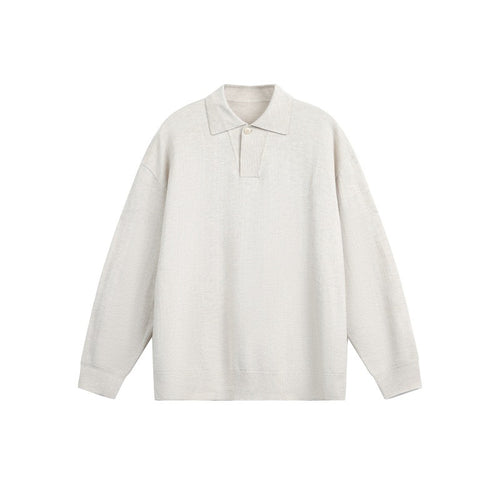 Herren Lockerer Strick-Polo-Pullover mit Knopfblende und Oversize-Schnitt Echoarchiv
