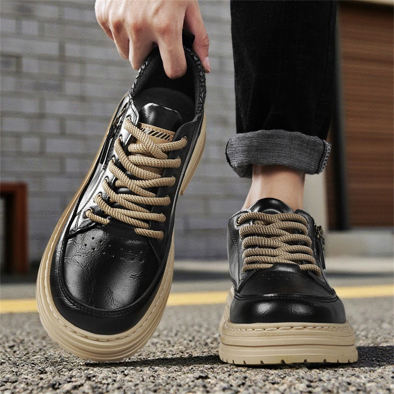 Herren robuste Lederoptik Plateau-Sneaker mit seitlichem Reißverschluss, gepolstertem Knöchelkragen und griffiger Wellenlaufsohle – Norré