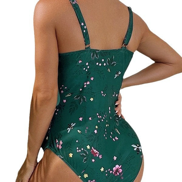 Damen Einteiler Badeanzug mit floralen Rüschendetails und elastischem Design Echo Archiv