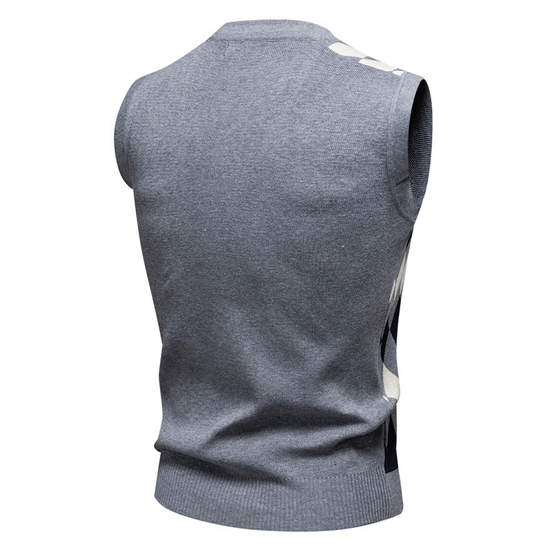 Herren ärmelloser Pullover mit rautenförmigem Muster und modernem V-Ausschnitt Echoarchiv