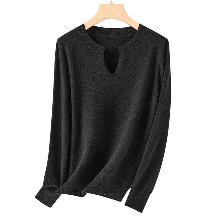 Damen Feiner Feinstrick-Pullover mit Schlüsselloch-Ausschnitt und gerippten Abschlüssen Echoarchiv