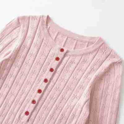 Damen Feinstrick-Longsleeve mit Knopfleiste und Strukturstrick Echoarchiv