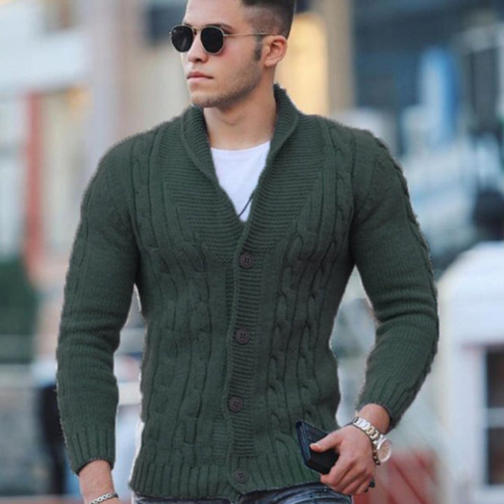 Herren Strickjacke mit einzigartigem Zopfmuster und modischem Schalkragen Echoarchiv