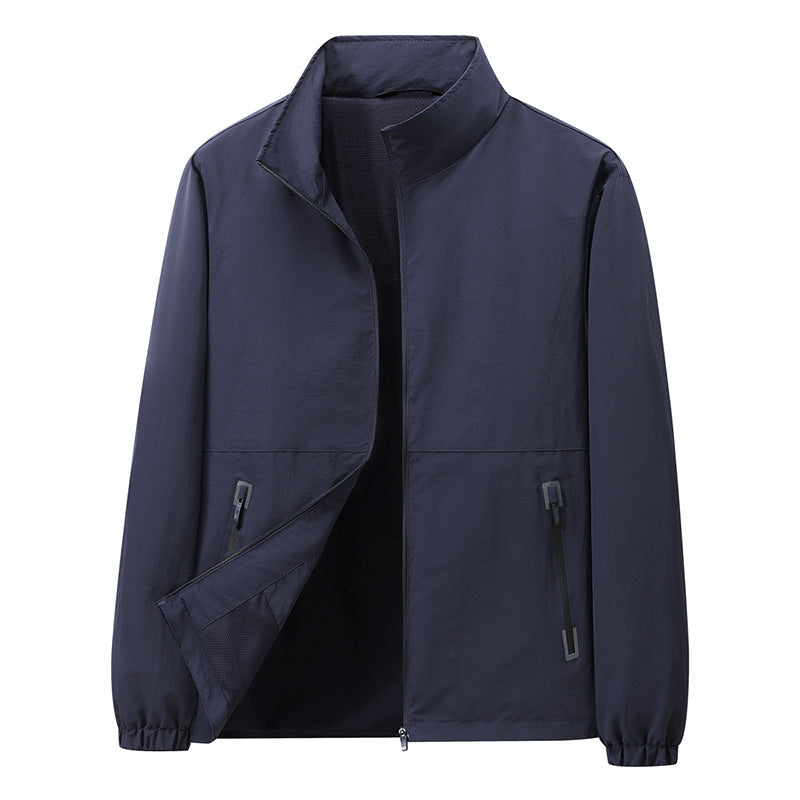 Herren Leichte Windbreaker-Outdoorjacke mit Stehkragen, Zweiwege-Reißverschluss und verdeckten Taschen Echoarchiv