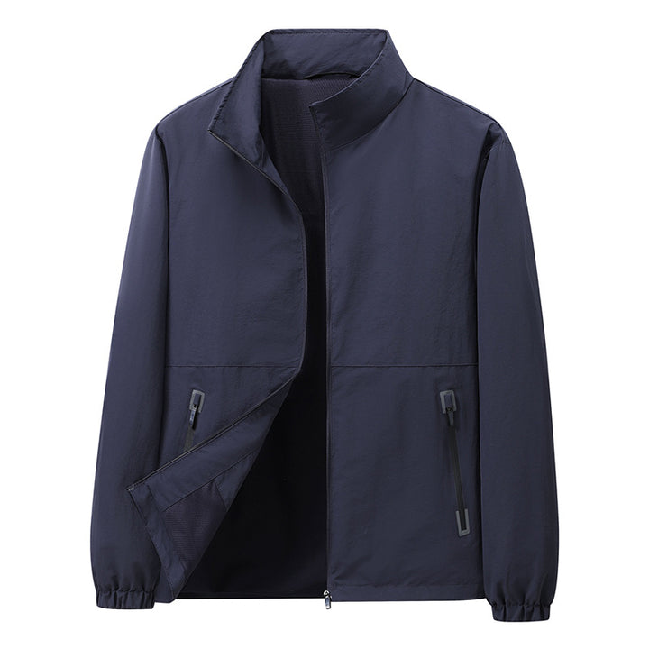 Herren Leichte Windbreaker-Outdoorjacke mit Stehkragen, Zweiwege-Reißverschluss und verdeckten Taschen Echoarchiv